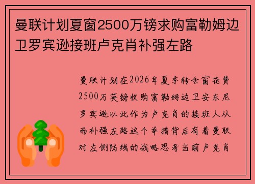 曼联计划夏窗2500万镑求购富勒姆边卫罗宾逊接班卢克肖补强左路 曼联计划夏窗2500万镑求购富勒姆边卫罗宾逊接班卢克肖补强左路